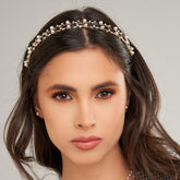 Diadema Perlas Y Cristal Visos Dorada - Bambú Rosa Joyas y Accesorios